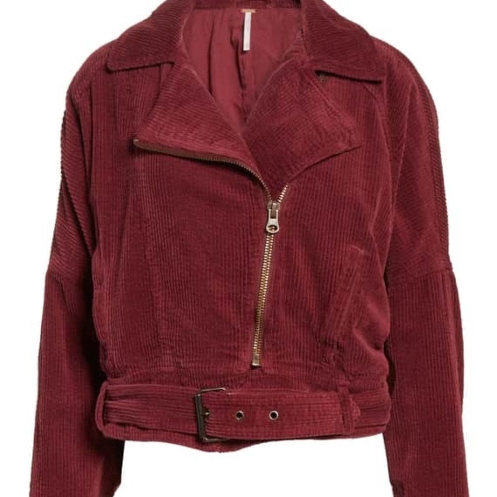 FREE PEOPLE maroon corduroy moto jacket